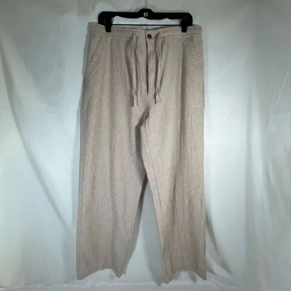 Havanera Co. Men's Linen Cotton Blend Drawstring Summer Pants - Size L (36-38)